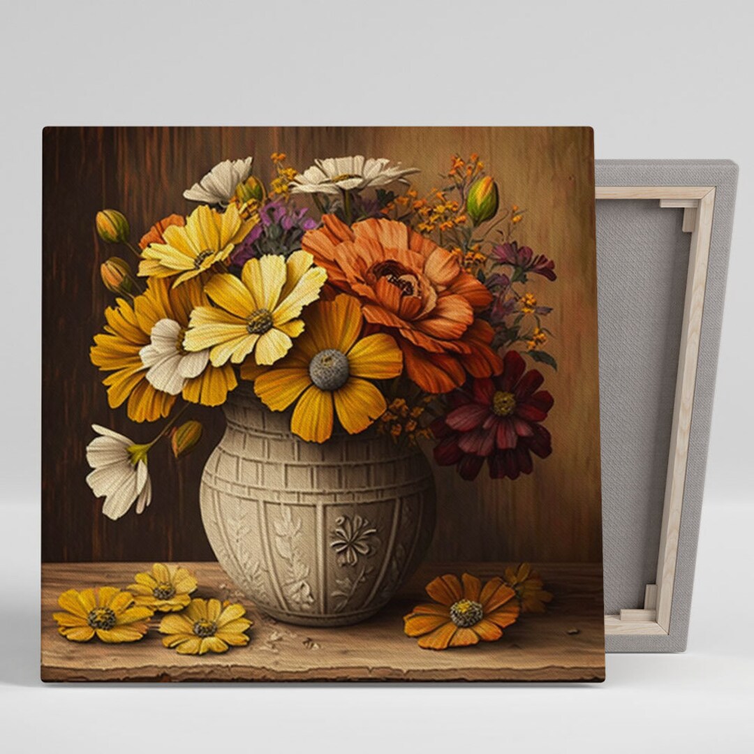 Golden Flower Wall Art Canvas or Poster Flower in Vase Etsy