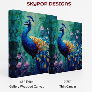 Peacock Art, Canvas or Poster, Bohemian Modern Decor, Living Room Bedroom Dining Room Entryway Wall Art, Blue Teal Gold, Bird Wall Art image 2