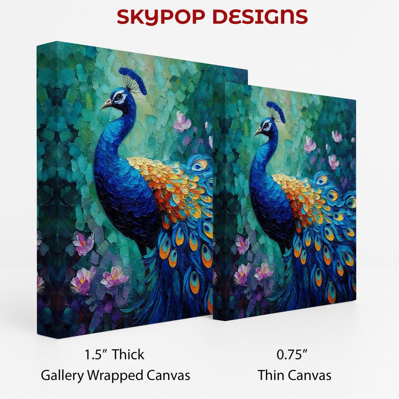 Peacock Art, Canvas or Poster, Bohemian Modern Decor, Living Room Bedroom Dining Room Entryway Wall Art, Blue Teal Gold, Bird Wall Art image 2