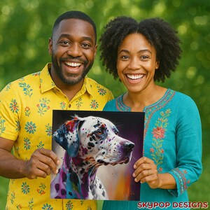 Dalmatiner Hund Kunst, Leinwand oder Poster, zeitgenössische Boho Glam Dekor, Wohnzimmer Büro Schlafzimmer Eingangsbereich Kunst, mehrfarbig schwarz weiß lila Bild 4