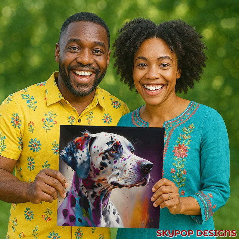 Dalmatiner Hund Kunst, Leinwand oder Poster, zeitgenössische Boho Glam Dekor, Wohnzimmer Büro Schlafzimmer Eingangsbereich Kunst, mehrfarbig schwarz weiß lila Bild 4