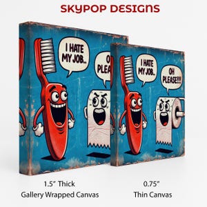 Arte de cepillo de dientes y papel higiénico, lienzo o póster, decoración bohemia de estilo pop art, arte de pared para sala de juegos, oficina, azul, rojo y blanco. imagen 2