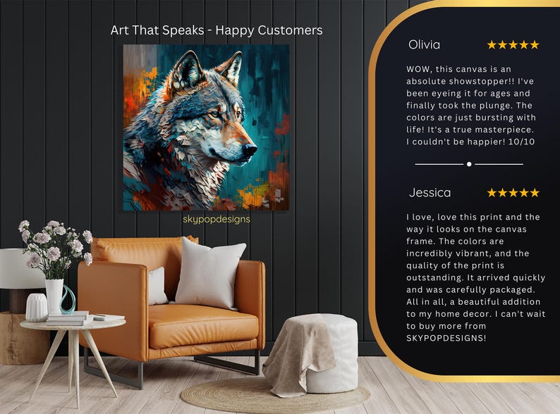 Wolf Art, Canvas or Poster, Abstract Modern Rustic Bohemian Decor, Living Room Bedroom Entryway Office Wall Art,Blue Multicolor Orange Brown image 9