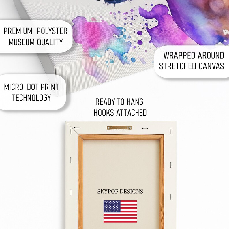 Horse Art, Canvas or Poster, Bohemian Modern Decor, Living Room Bedroom Office Wall Art, Purple Multicolor Pink Teal, Splash Animal Art image 5