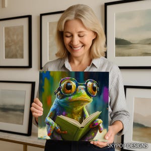 Frog Art, Poster or Canvas, Whimsical Pop Art Decor, Living Room Childrens Room Office Wall Art, Multicolor Green Blue Yellow immagine 4