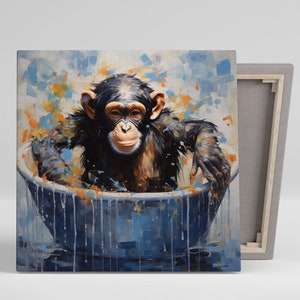 Affe in der Badewanne, Leinwand oder Poster, Tier Dekor, Badezimmer Wandkunst, Badezimmer Wanddeko, Wohnkultur, Affe Wandkunst