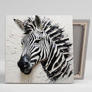 Zebra Splash Abstraction Art, Canvas or Poster, Contemporary Minimalist Decor, Living Room Bedroom Office Wall Art, Black White Grey Beige