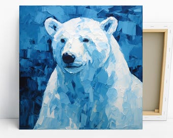 Polar Bear Art, Canvas or Poster, Modern Minimalist Decor, Living Room Bedroom Office Entryway Wall Art, Blue White Black, Animal Wall Art