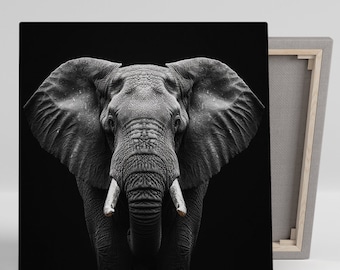 Elephant Art, Canvas or Poster, Animal Contemporary Minimalist Decor, Living Room Office Bedroom Dining Room Art Black White, Elephant Decor