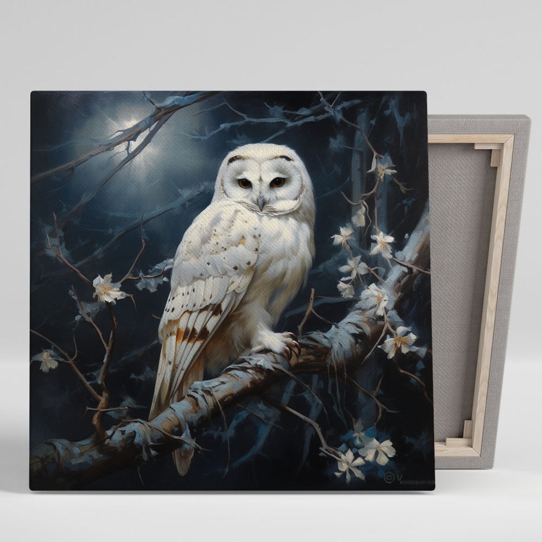White Owl Wall Art, Canvas or Poster, Animal Decor, Modern Wall Art