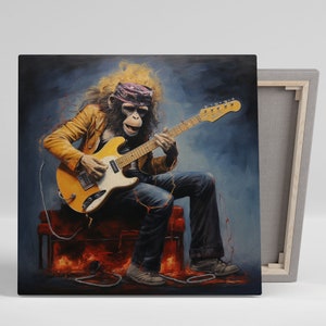 Monkey With Guitar Wall Art, Canvas Or Poster, Abstract Wall Decor,  Animal Wall Art, Modern Art ,Colorful Monkey Artwork, Music Wall Art