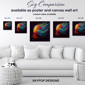 Basketball Art, Canvas or Poster, Abstract Graffiti Glam Decor, Living Room Game Room Office Wall Art, Multicolor Orange Teal Purple image 8