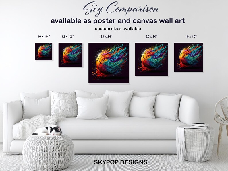 Basketball Art, Canvas or Poster, Abstract Graffiti Glam Decor, Living Room Game Room Office Wall Art, Multicolor Orange Teal Purple image 8