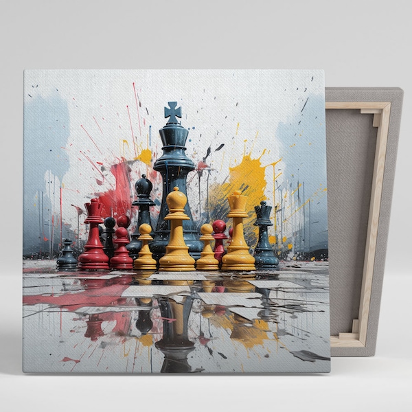 Colorful Chess Wall Art, Canvas Or Poster, Chess Wall Hanging, Home Decor, Living Room Decor, Classic Chess Art, Minimalistic Chess Art