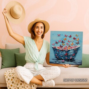 Butterfly Art, Canvas or Poster, Whimsical Bohemian Decor, Living Room Bedroom Wall Art, Blue Pink Orange Multicolor, Nursery Entryway Art image 4