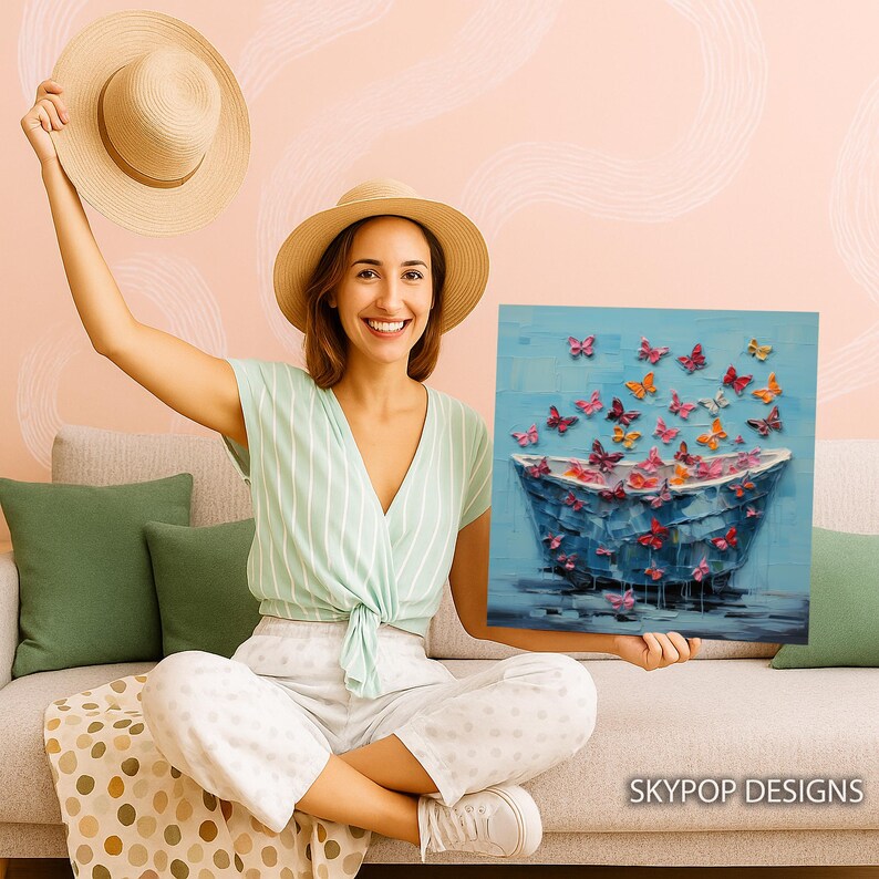 Butterfly Art, Canvas or Poster, Whimsical Bohemian Decor, Living Room Bedroom Wall Art, Blue Pink Orange Multicolor, Nursery Entryway Art image 4
