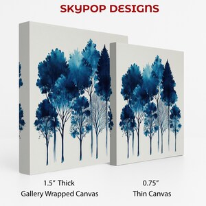 Forest Art, Poster or Canvas, Abstract Minimalist Decor, Living Room Bedroom Office Entryway Wall Art, Blue White Black, Modern Wall Art image 2