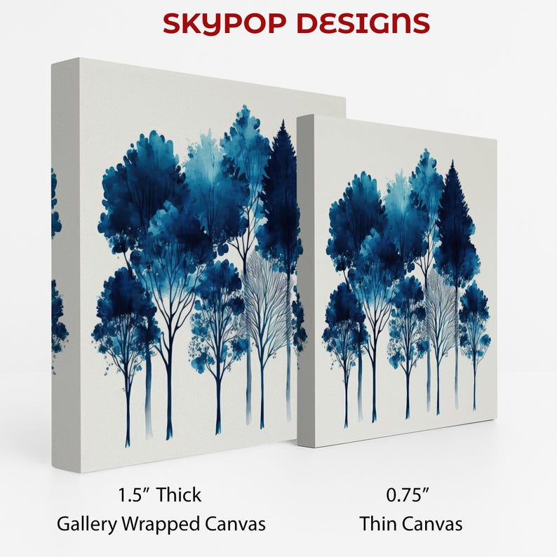Forest Art, Poster or Canvas, Abstract Minimalist Decor, Living Room Bedroom Office Entryway Wall Art, Blue White Black, Modern Wall Art image 2