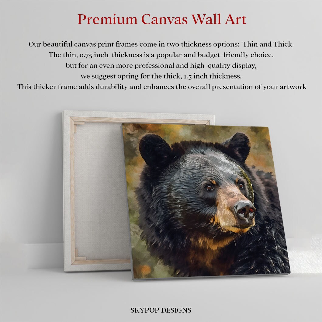 Black Bear Wall Decor, Canvas or Poster, Bear Themed Decor, Animal ...