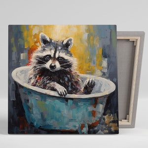 Raccoon In Bathtub, Canvas Or Poster, Bathroom Decor, Bathroom Wall Art, Animal Decor, Modern Decor, Raccoon Wall Art, Bathroom Wall Hang