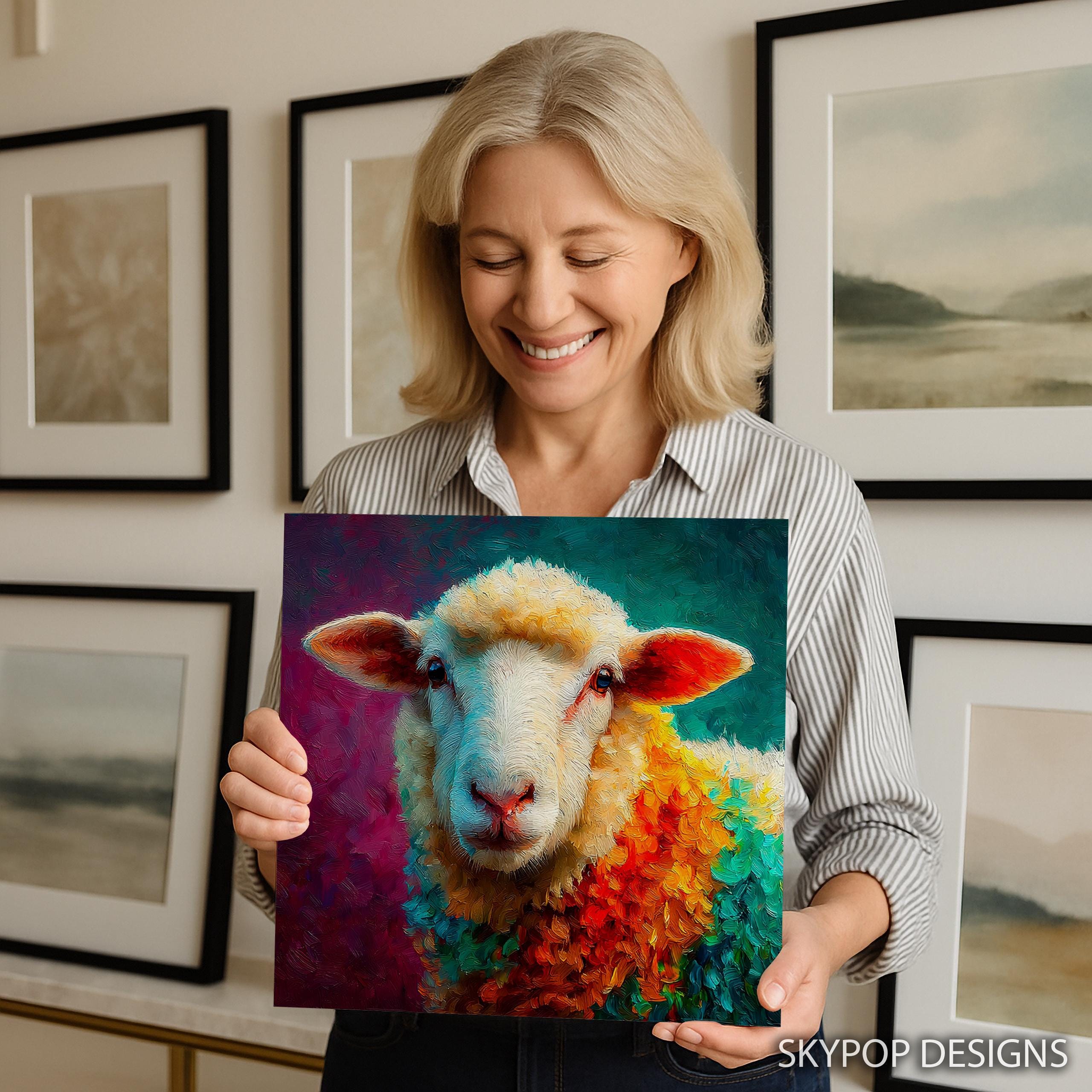 Sheep Art, Poster or Canvas, Abstract Bohemian Decor, Living Room