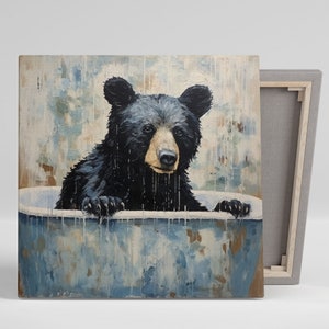 Black Bear In Bathtub, Canvas Or Poster, Nursery Wall Art, Bathroom Wall Decor, Bathroom Decor, Animal Decor, Modern Decor, Home Decor
