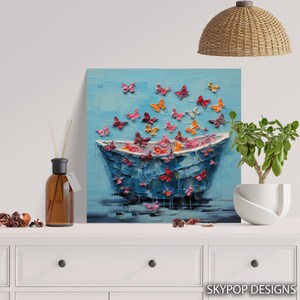 Butterfly Art, Canvas or Poster, Whimsical Bohemian Decor, Living Room Bedroom Wall Art, Blue Pink Orange Multicolor, Nursery Entryway Art image 6