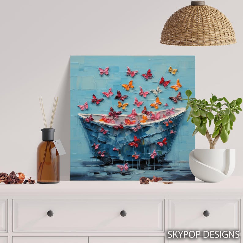 Butterfly Art, Canvas or Poster, Whimsical Bohemian Decor, Living Room Bedroom Wall Art, Blue Pink Orange Multicolor, Nursery Entryway Art image 6