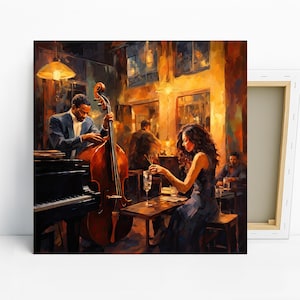 絵画 JAZZ ART Jazz Band Retro Painting Canvas Print, Vintage Jazz Wall Art