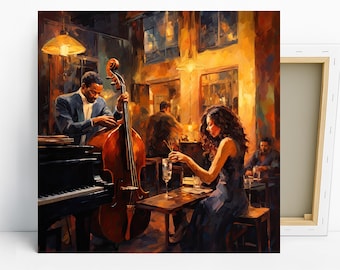 Jazz Night Vibes Art, Canvas or Poster, Contemporary Glam Decor, Living Room Bar Wall Art, Gold Brown Black Multicolor, Music Abstract Art