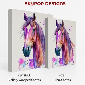 Horse Art, Canvas or Poster, Bohemian Modern Decor, Living Room Bedroom Office Wall Art, Purple Multicolor Pink Teal, Splash Animal Art image 2