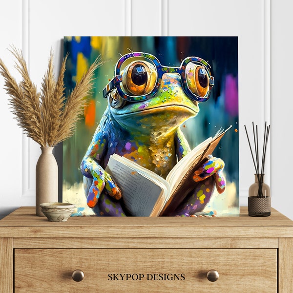 Clever Frog With Glasses  Wall Art, Canvas or Poster,  For Office Decor, Frog Wall Art, Frog Decor, Frog Wall Hanging