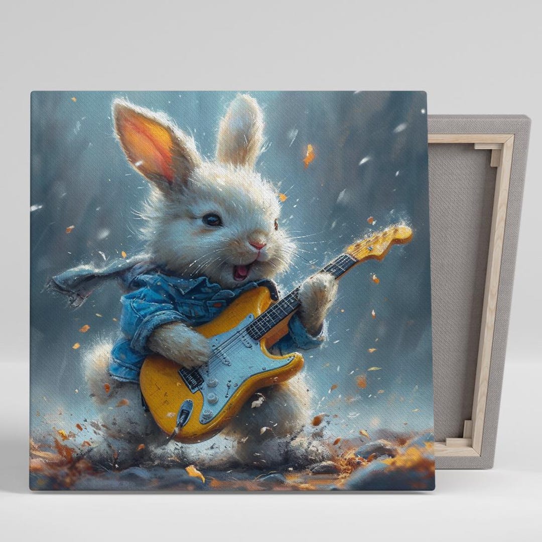 Rock Star Rabbit Art, Canvas or Poster, Whimsical Music Animal Decor ...