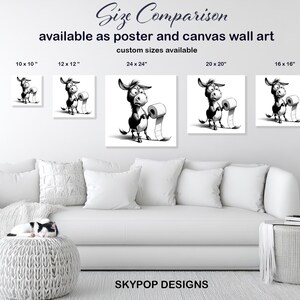 Donkey Toilet Paper Art, Poster or Canvas, Whimsical Graffiti Decor, Living Room Bedroom Bathroom Wall Art, Black and White Grey image 8