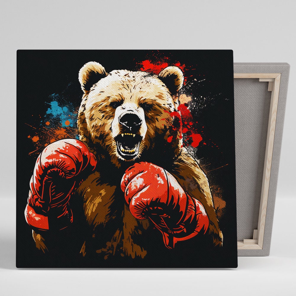 Boxing Bear Fury Art, Canvas or Poster, Animal Pop Art Decor