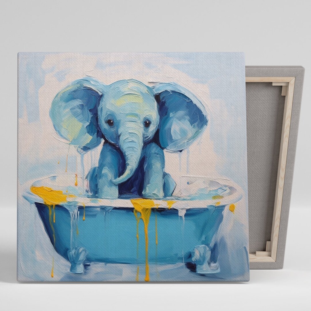 Elephant Bathtub Splash Art, Canvas or Poster, Animal Whimsical Decor ...