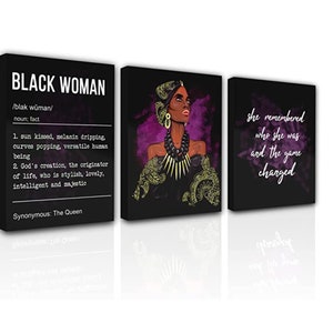 Framed African American Wall Art - Black Woman Wall Art - Set of 3