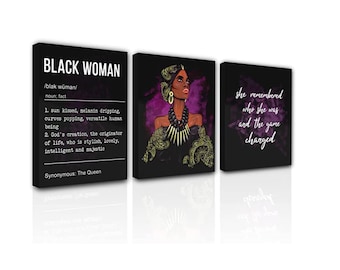 Framed African American Wall Art - Black Woman Wall Art - Set of 3