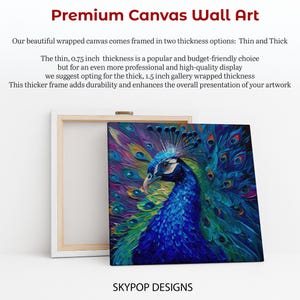 Peacock Art, Canvas or Poster, Modern Bohemian Decor, Living Room Bedroom Dining Room Entryway Wall Art, Blue Purple Green Multicolor image 6