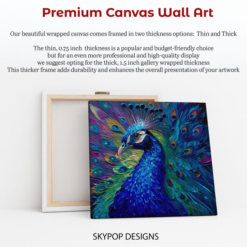 Peacock Art, Canvas or Poster, Modern Bohemian Decor, Living Room Bedroom Dining Room Entryway Wall Art, Blue Purple Green Multicolor image 6