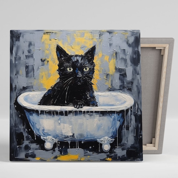 Black Cat In Bathtub, Canvas Or Poster, Bathroom Wall Art, Black Cat Wall Art, Animal Decor, Home Wall Decor, Bathroom Wall Decor, Cat Art