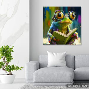 Frog Art, Poster or Canvas, Whimsical Pop Art Decor, Living Room Childrens Room Office Wall Art, Multicolor Green Blue Yellow immagine 6