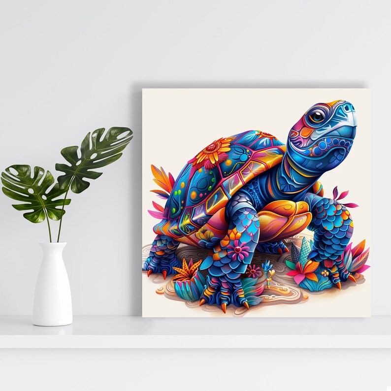 Kaleidoscopic Sea Turtle Art, Canvas or Poster, Whimsical Bohemian Decor, Living Room Bedroom Office Children's Room Wall Art, Multicolor image 7