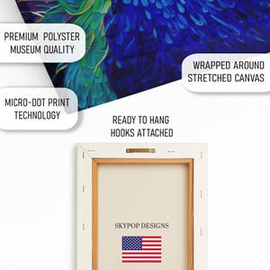 Peacock Art, Canvas or Poster, Modern Bohemian Decor, Living Room Bedroom Dining Room Entryway Wall Art, Blue Purple Green Multicolor image 4
