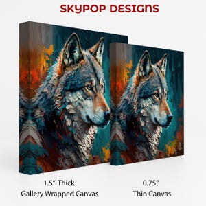 Wolf Art, Canvas or Poster, Abstract Modern Rustic Bohemian Decor, Living Room Bedroom Entryway Office Wall Art,Blue Multicolor Orange Brown image 2
