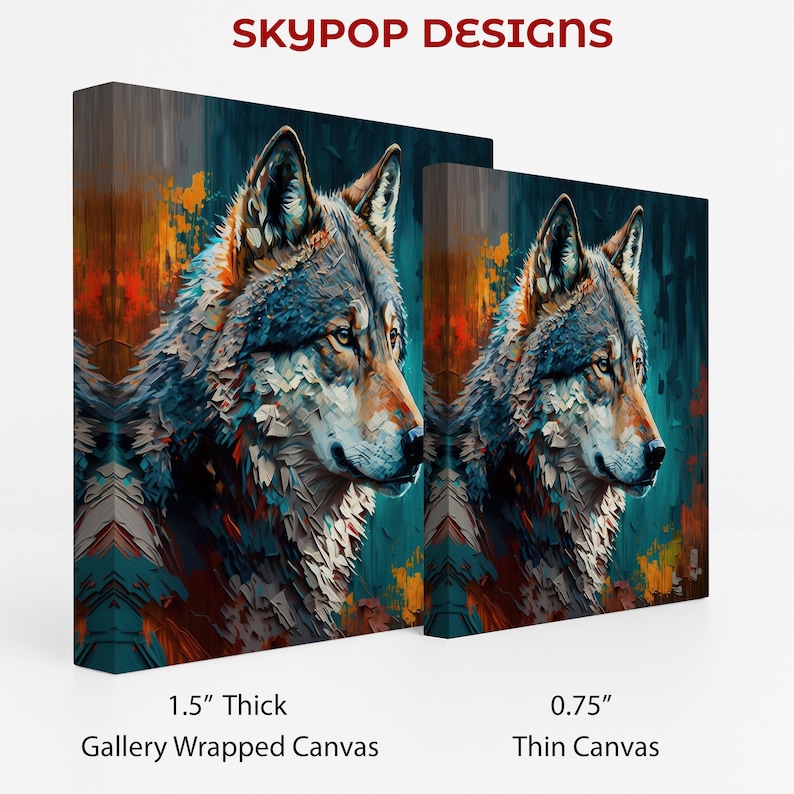 Wolf Art, Canvas or Poster, Abstract Modern Rustic Bohemian Decor, Living Room Bedroom Entryway Office Wall Art,Blue Multicolor Orange Brown image 2