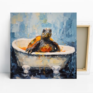 Turtle Art, Canvas or Poster, Contemporary Bohemian Wall Art, Living Room Bathroom Bedroom Children's Room Decor, Blue White Yellow Brown