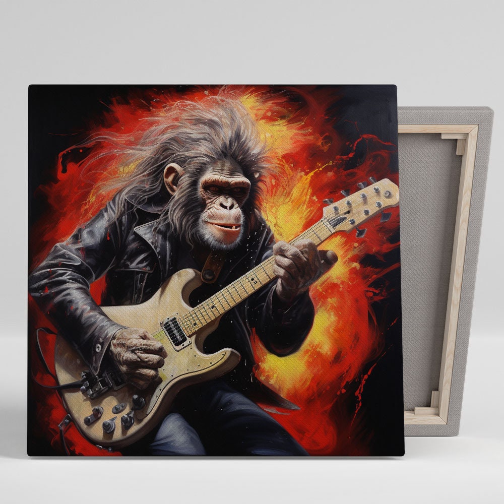 Monkey With Guitar Wall Art, Canvas or Poster, Music Wall
