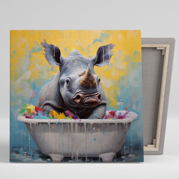 Rhino In Bathtub , Canvas Or Poster, Bathroom Wall Art, Animal Decor, Bathroom Decor, Bedroom Art, Rhino Wall Art, Rhino Wall Decor