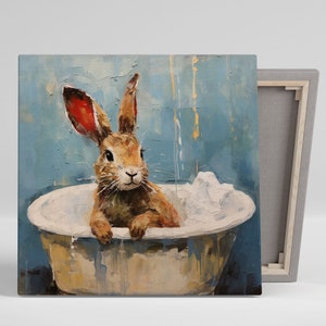Kaninchen in der Badewanne, Leinwand Oder Poster, Badezimmer Wandkunst, Tier Dekor, Badezimmer Dekor, Kinderzimmer Dekor Häschen Wandkunst, Kaninchen Wandkunst Kinder